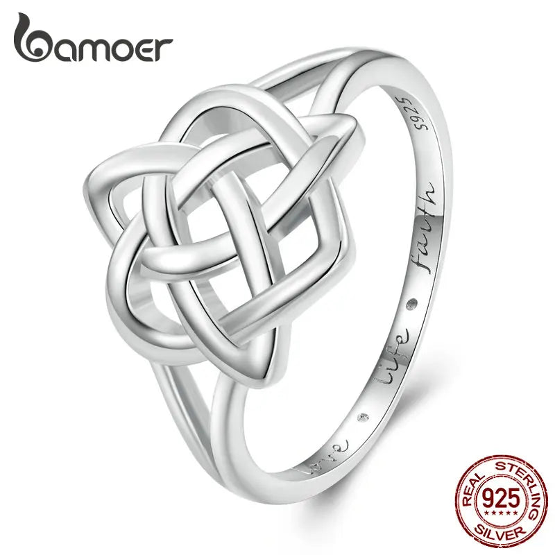 BAMOER 925 Sterling Silver Celtic Knot Finger Ring for Women Birthday Valentine's Day Gift Platinum Plated Fine Jewelry SCR908 - Zenflow Active