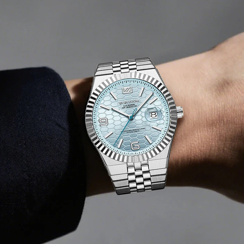 Men's Honeycomb Dial Quartz Watch — Luminous, Date Display, Stainless Steel, Waterproof - Zenflow Active
