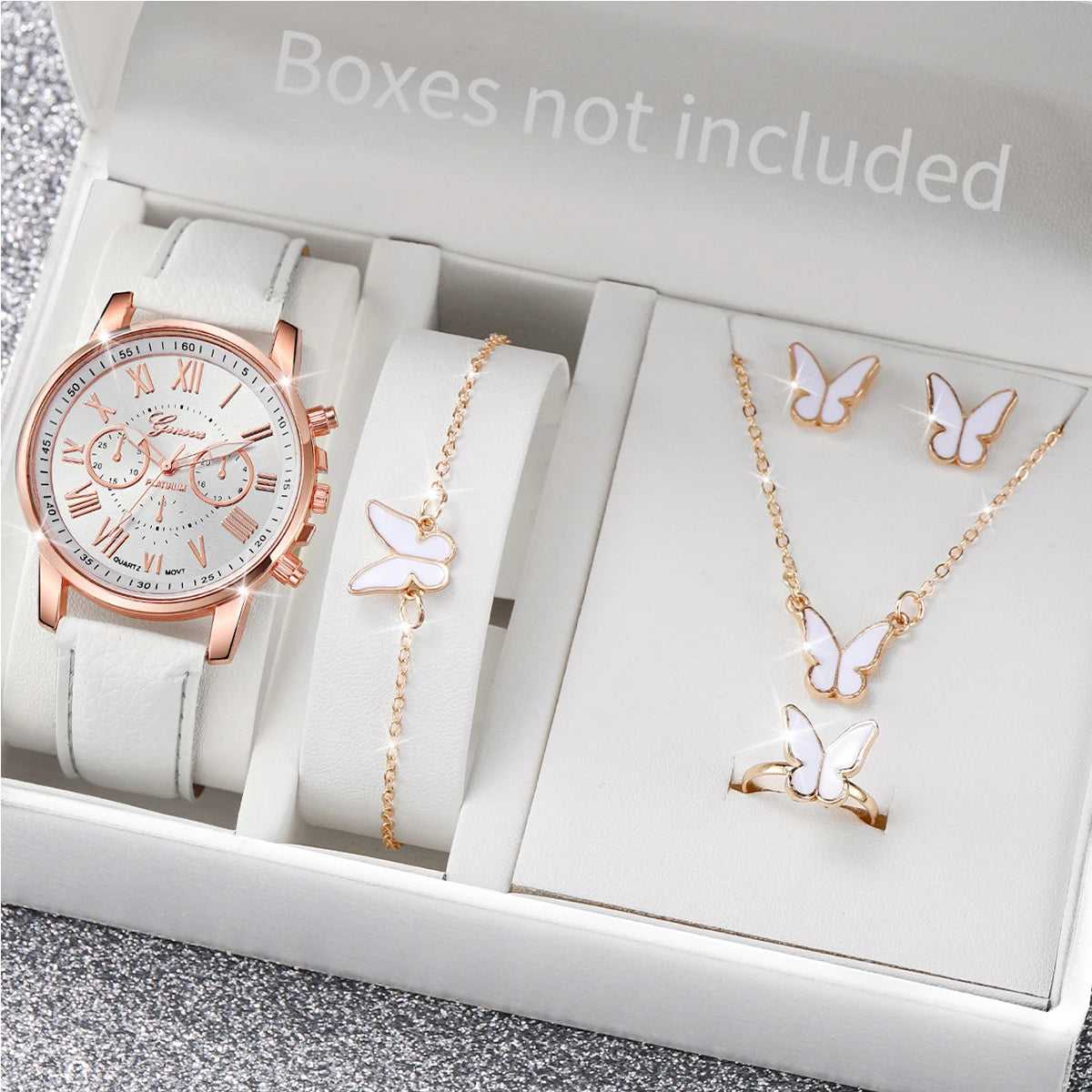 5/6PCS Fashion Women's Quartz Watch Leather Band Analog Wrist Watches Heart Rhinestone Jewelry Set(Without Box) - Zenflow Active