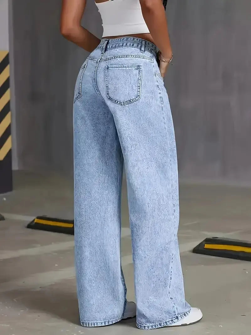 Women's High-Waist Loose-Fit Plaid Jeans Zenflow Active