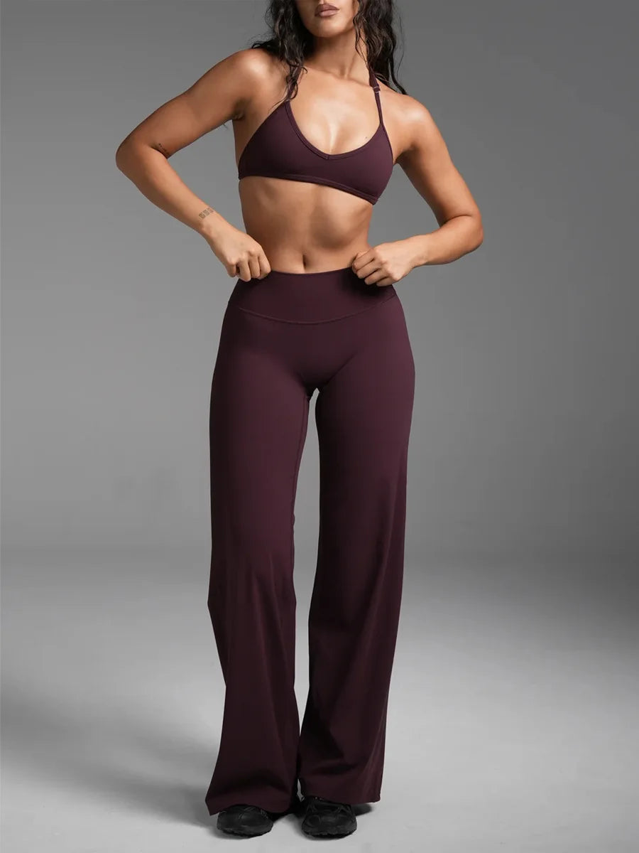 Gym set workout clothes for women neck sports underwear yoga suit fitness loose sports trousers Pilates quick-drying 2-piece set - Zenflow Active