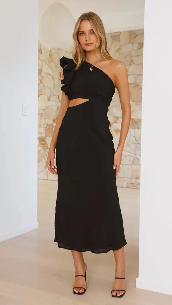 Women's One-Shoulder Pleated Maxi Dress - Zenflow Active