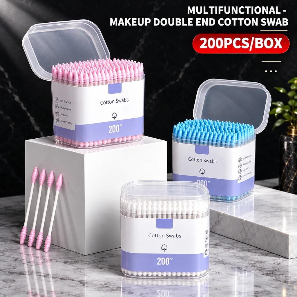 Double-Ended Cotton Swabs - 200 Pack Soft Makeup & Cleaning Buds Zenflow Active