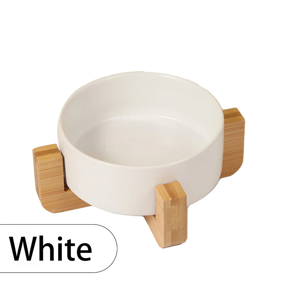 Personalised Ceramic Pet Bowl with Wooden Stand | Custom Name Bowl for Cats & Dogs - Zenflow Active
