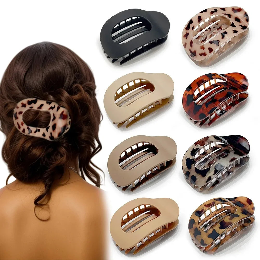Oval Matte Hair Claw Clip | Leopard Print & Solid Acrylic Barrette — Single & Multi-Pack - Zenflow Active