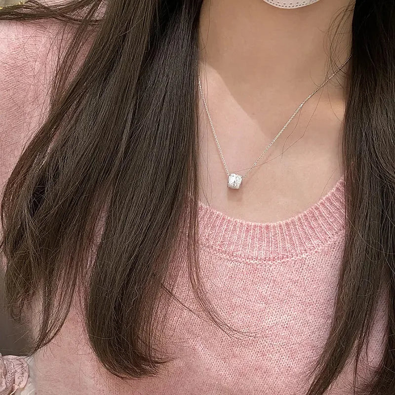 Inspiration brushed pendant gentle style exquisite silver 925 inlaid diamonds pink star necklace Daily wear jewelry gifts - Zenflow Active
