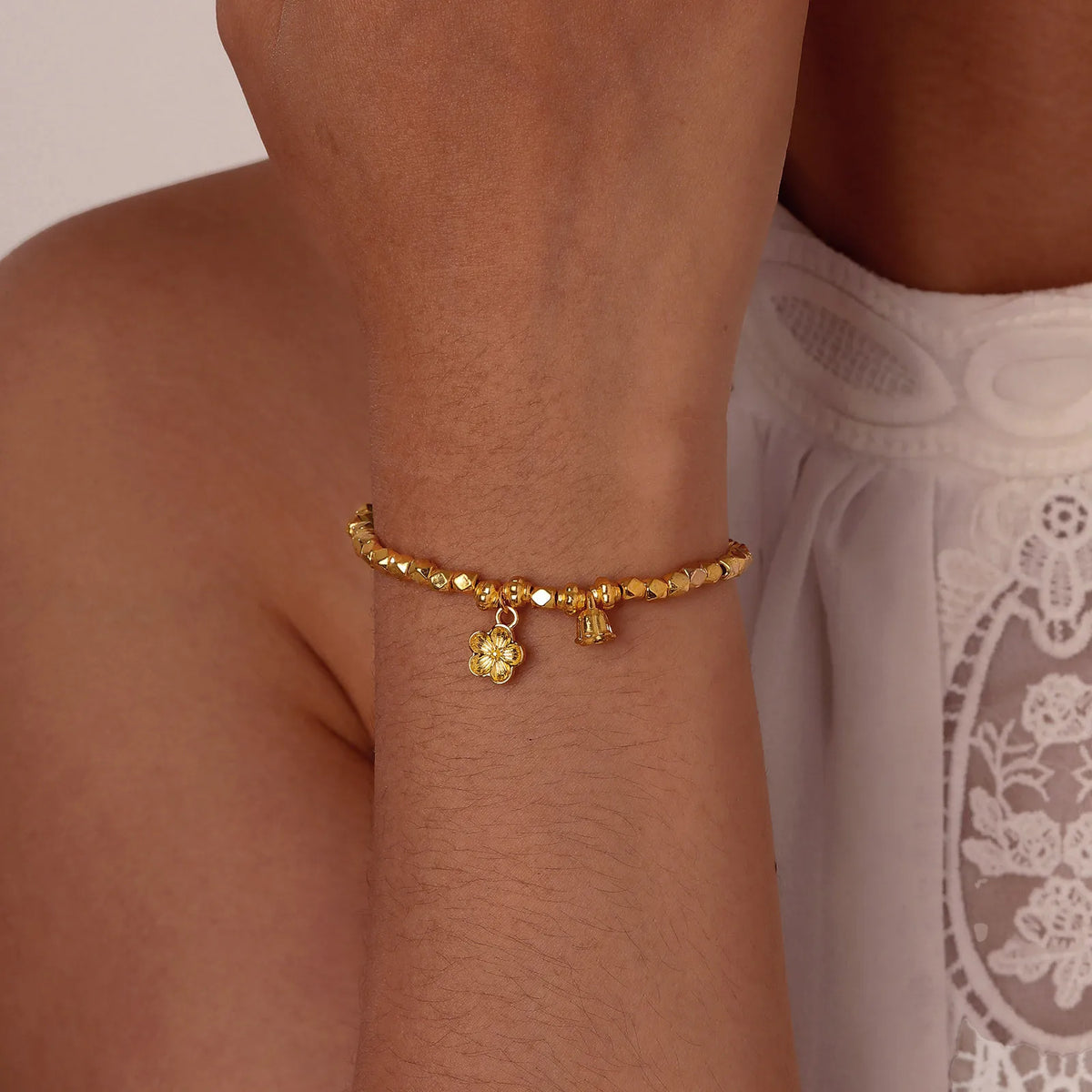 Charms Bell Flower Bracelet, Geometric Beaded Chain Bracelet for Women Girls - Zenflow Active