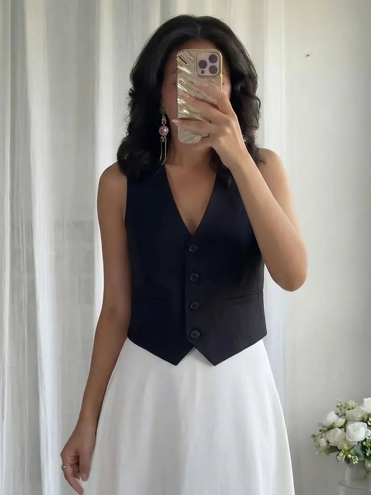 Sleeveless V-Neck Blazer Vest - Zenflow Active