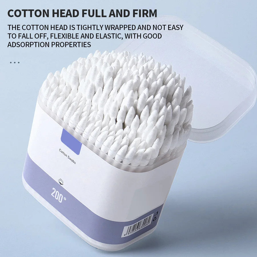 Double-Ended Cotton Swabs - 200 Pack Soft Makeup & Cleaning Buds Zenflow Active