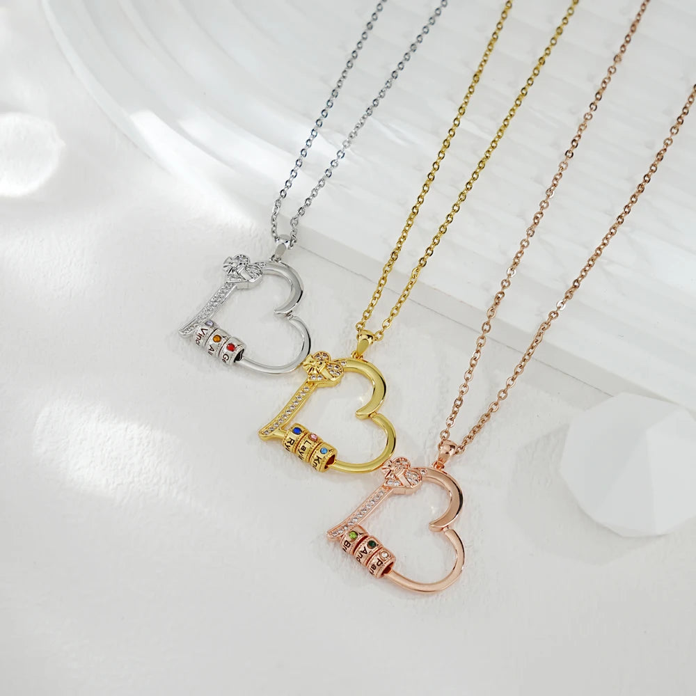 Personalized Birthstone Names Heart Necklace Custom Heart Pendant Bead Necklace Mother's Day Gift Fashion Jewellery Birthday Gift - Zenflow Active