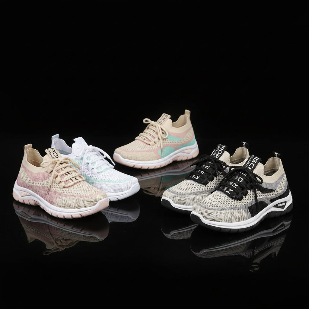 Women's Two-Tone Canvas Lace-Up Trainers — Patchwork, Low Heel, Breathable, Casual - Zenflow Active