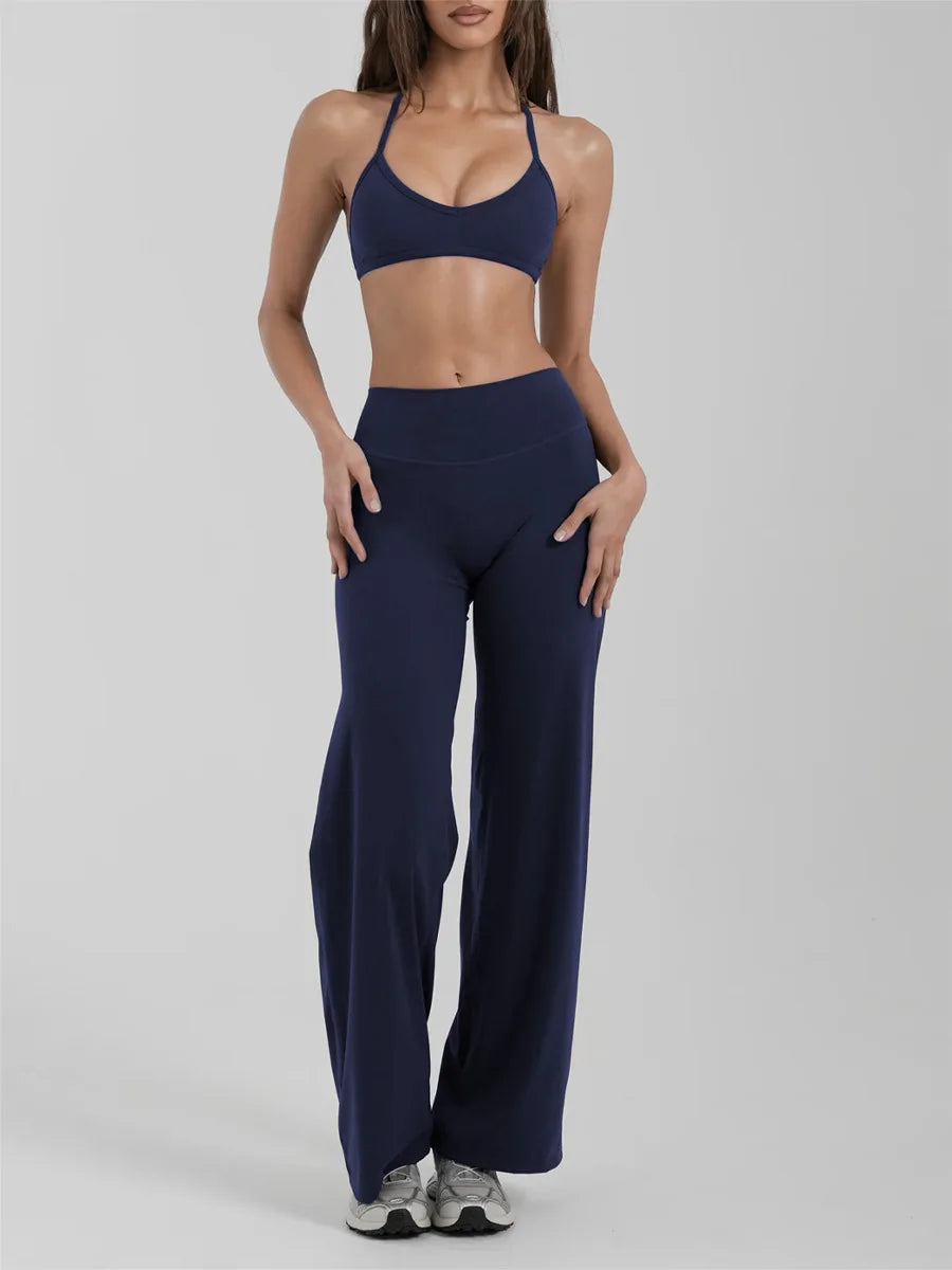 Gym set workout clothes for women neck sports underwear yoga suit fitness loose sports trousers Pilates quick-drying 2-piece set - Zenflow Active
