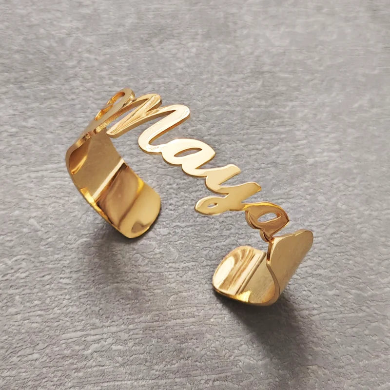 Custom Name Letter Big Bracelet Personalized Stainless Steel Opening Adjustable Charm Bangles Jewellery Birthday Gifts Wholesale - Zenflow Active