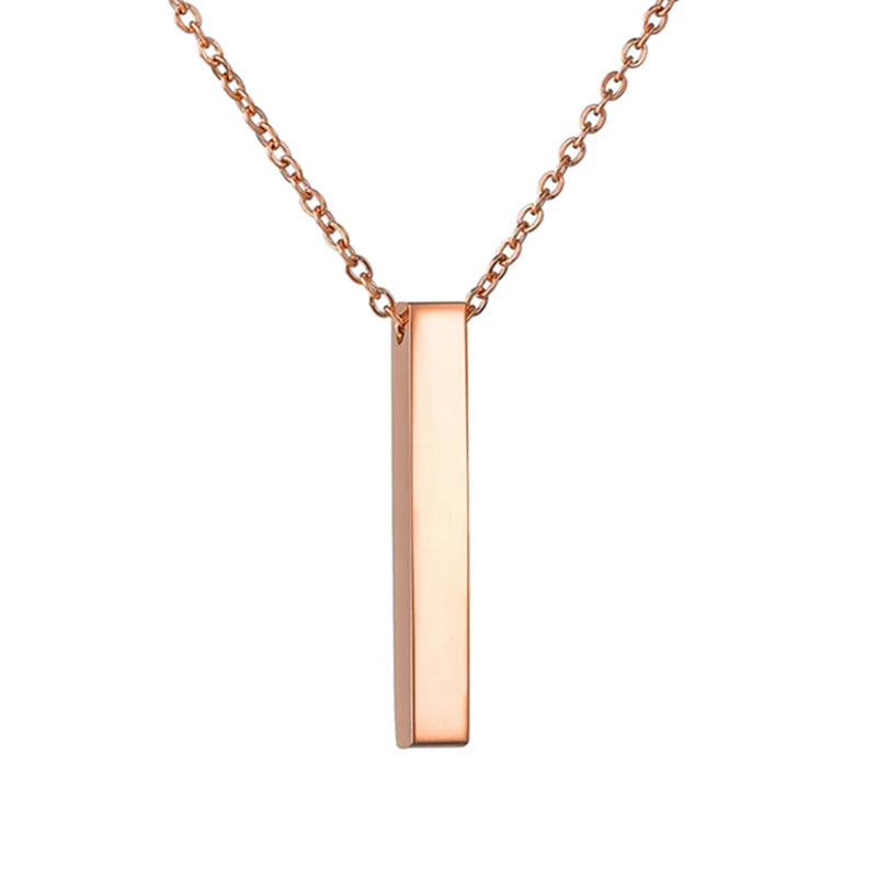 Engrave 4 Sides Name Date Custom Stainless Steel Thick Chain Necklaces for men Personalized Square Bar Pendant Jewellery - Zenflow Active
