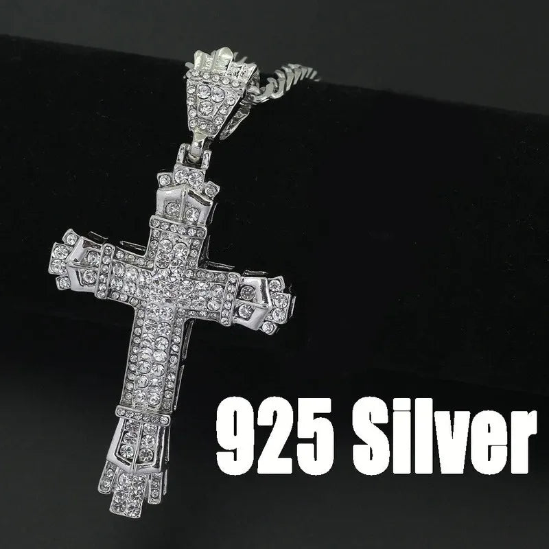 Men's Cross Necklace Chain Stainless Steel Necklace Rhinestone Pendant - Zenflow Active