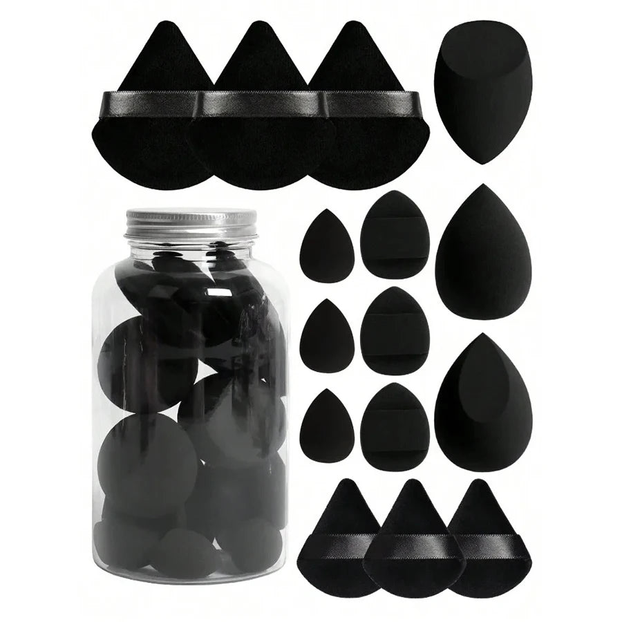 Set of 15 makeup powder puffs/beauty blenders/mini finger cushion puffs with storage container - Zenflow Active