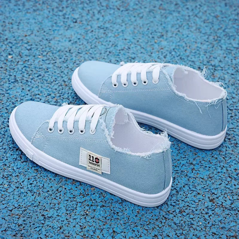 Women's Canvas Lace-Up Flat Trainers — Solid Colour, Low Heel, Casual & Sport - Zenflow Active
