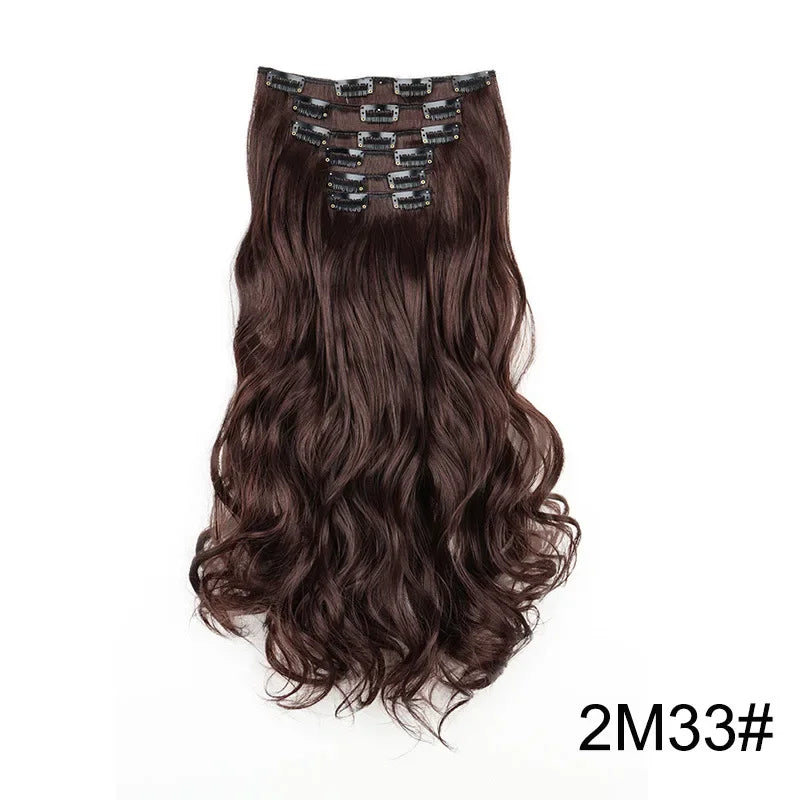 Black Hair Extensions 24"/60cm 6pcs/set Women Long Straight Synthetic Full Head Clip 16 Clips Ombre Heat Resistant Fiber Hair - Zenflow Active