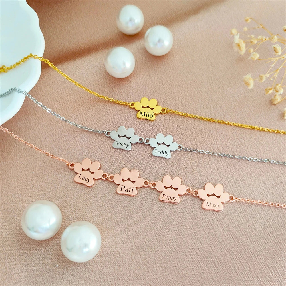 Personalized Memorial Gift Dog Paw Print Bracelet for Women Custom Engraved Multiple Names Bracelet Stainless Steel Pulsera - Zenflow Active