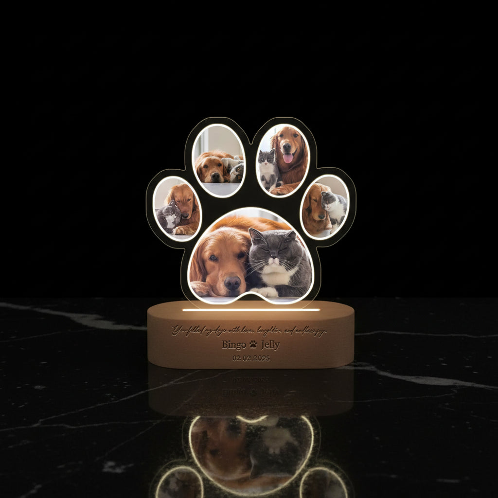 Personalised Pet Photo Night Light | Custom Acrylic Lamp with Engraved Wooden Base - Zenflow Active