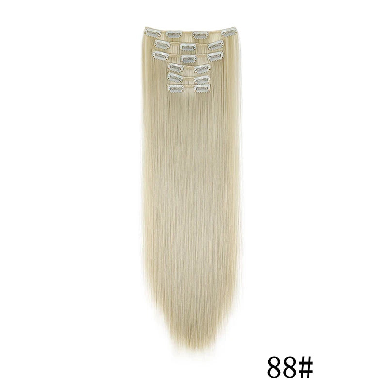 Synthetic Clips in Hair Extensions Long Straight Hairstyle Blonde Black Hairpieces Heat Resistant False Hair Daily Use - Zenflow Active