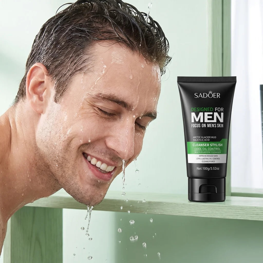 SADOER Men’s Glacier Mud Facial Cleanser with Salicylic Acid, 100g - Zenflow Active
