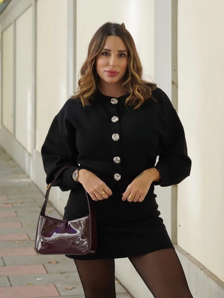 Knit Cardigan & High-Waist Mini Skirt Set - Zenflow Active