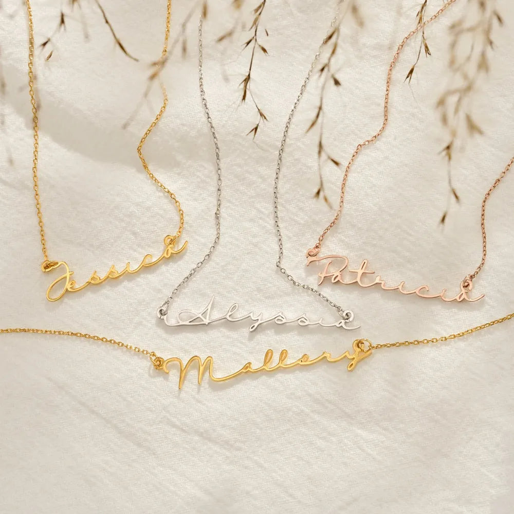 Custom Personalized Signature Name Necklace Stainless Steel Handmade Cursive Name Choker Jewellery Birthday Gift for Women - Zenflow Active
