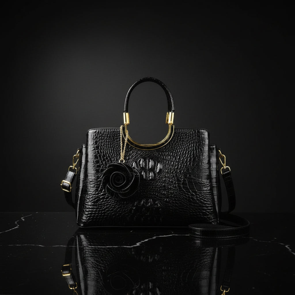 Genuine Leather Women's Handbags Crocodile Pattern Lady Flower Tassel Shoulder Bag - Zenflow Active