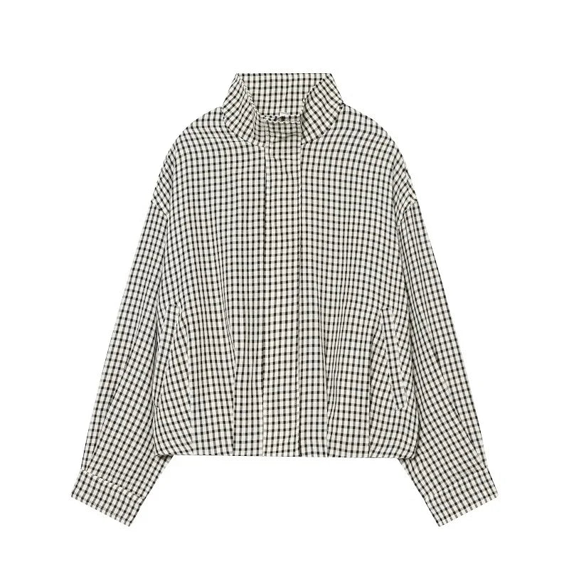Women's Cropped Plaid Zip-Up Jacket