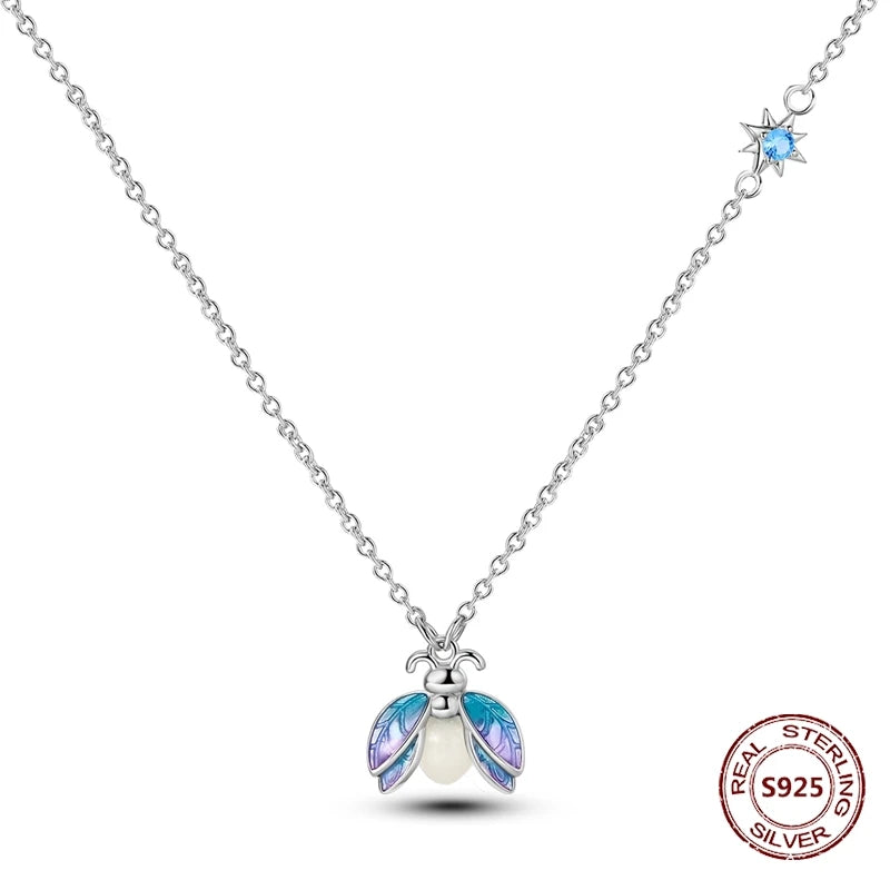 Butterfly Necklace 925 Sterling Silver Original Dragonfly Luminous Firefly Zircon Pendant Chain Link For Women Fine Jewelry Gift - Zenflow Active