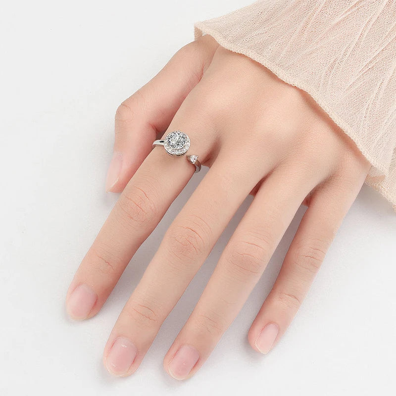 New 925 Silver Rotatable Round AAA Zircon Adjustable Rings Women Fine Jewelry Gift Fashion Rhinestone Circle Open Finger Ring - Zenflow Active