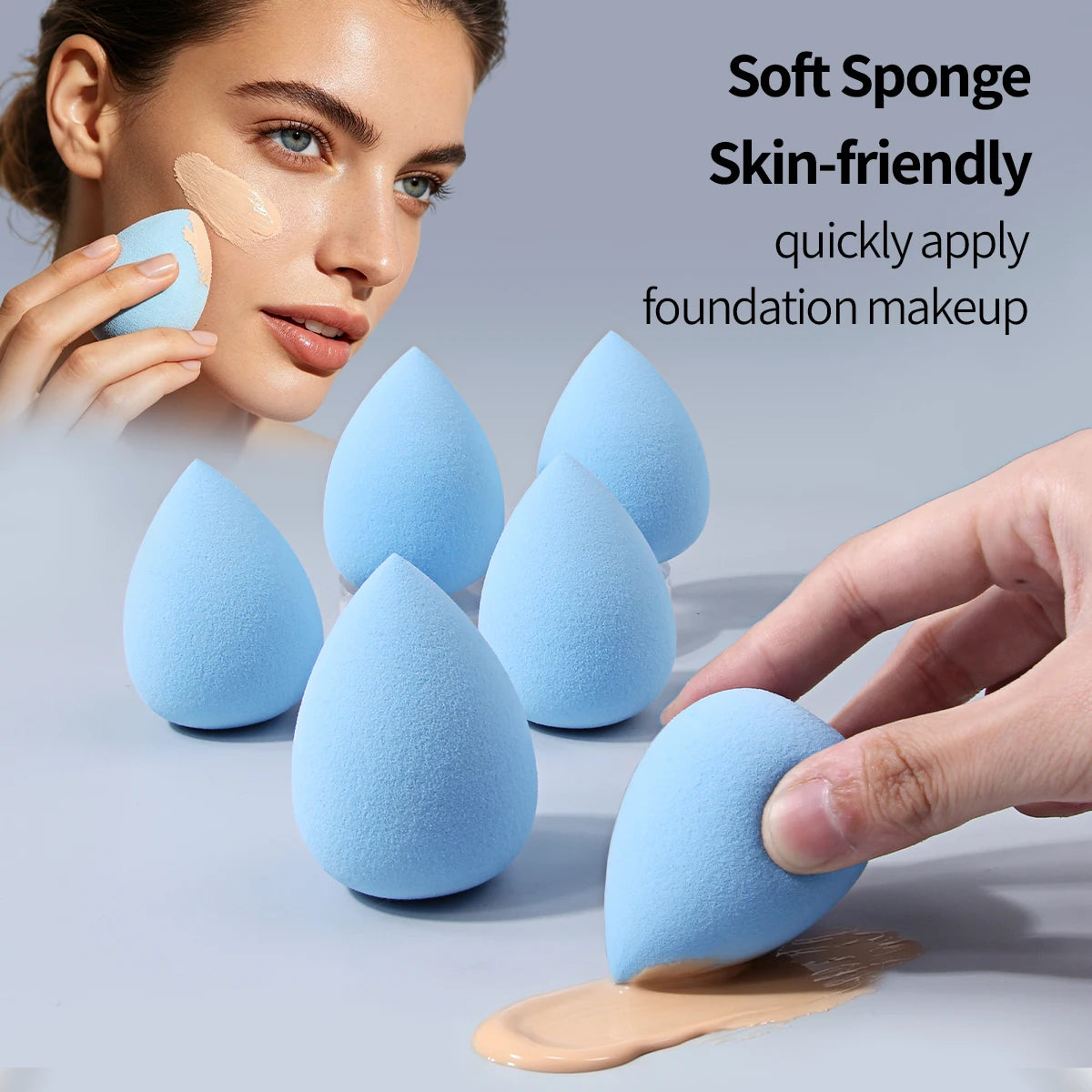 6Pcs Blue Makeup Sponges Super Soft High Resilience Cosmetic Puff Wet And Dry Use - Zenflow Active