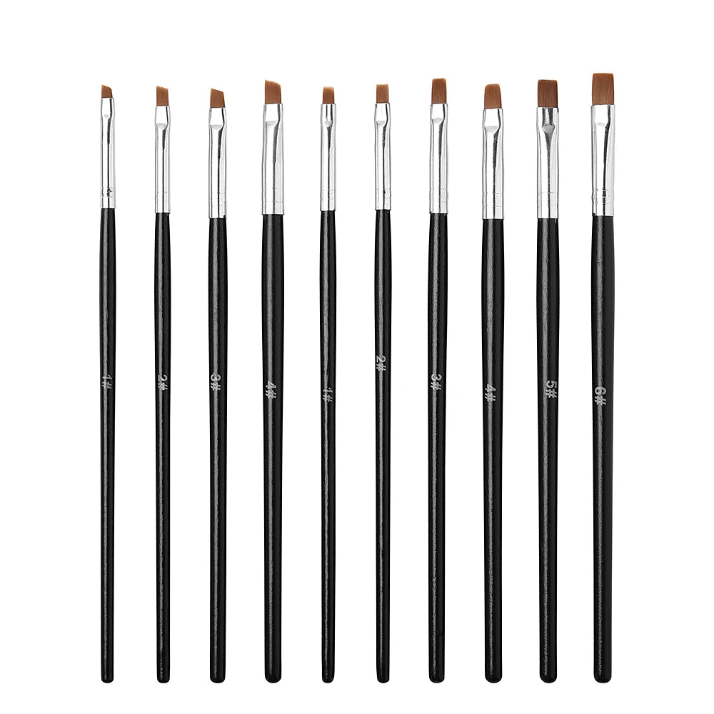 Nail Art Brush – Flat & Tilted Head | Nylon Hair, Wooden Handle | Sizes 1–6 - Zenflow Active