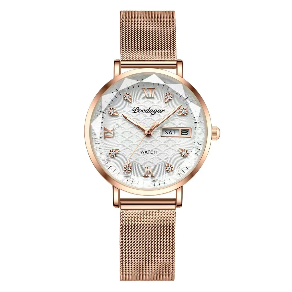 POEDAGAR Watch Women New Fashion Luxury Stainless Steel Wristwatch Bracelet Simple Rose Gold Waterproof Luminous Ladies Watches - Zenflow Active