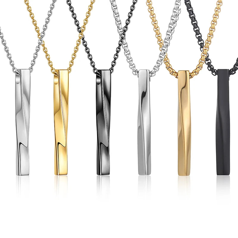 Men's Jewellery Rectangle Pendant Necklace Width 3mm Stainless Steel Handmade - Zenflow Active