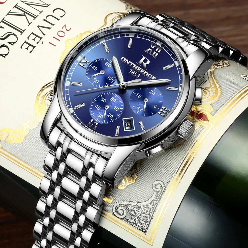 Men's Watch Business Quartz, All Steel Blue Face, Waterproof Chronograph Relogio Masculino - Zenflow Active