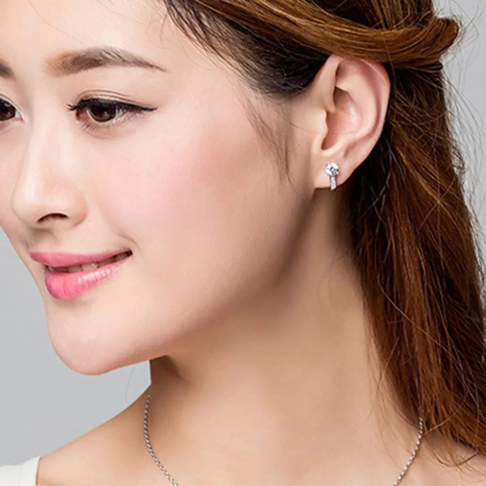 925 Sterling Silver Zircon Ear Buckle Earrings For Women Wedding Party Fashion Charm Jewelry - Zenflow Active