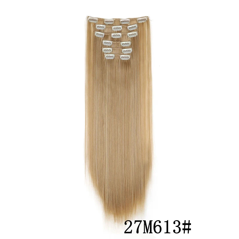 Synthetic Clips in Hair Extensions Long Straight Hairstyle Blonde Black Hairpieces Heat Resistant False Hair Daily Use - Zenflow Active