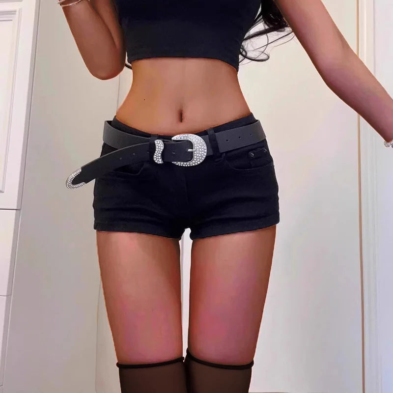 Black Low-Rise Washed Denim Shorts Zenflow Active