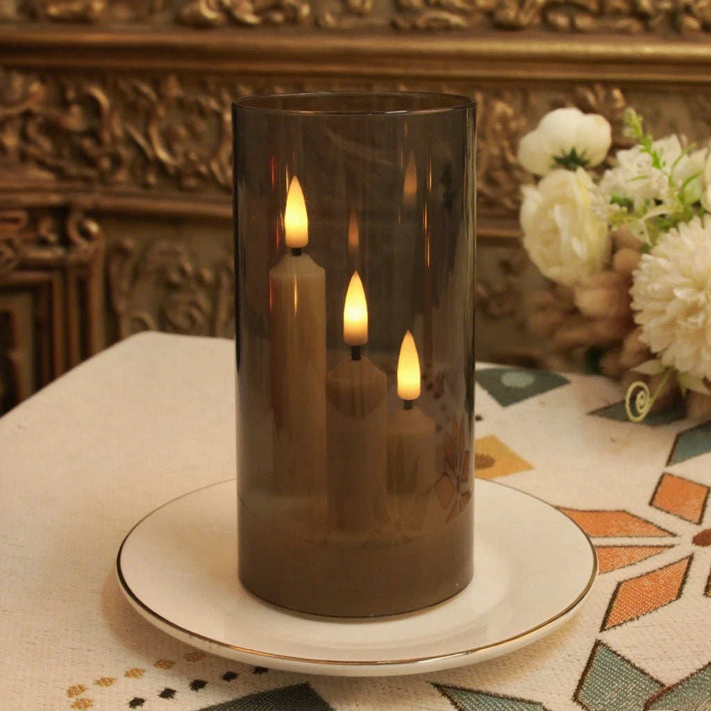 3 in 1 Flameless 5/8/10CM Taper Candles Battery Operated LED Acrylic Pillar Flickering LED Electronic Candles with Lampshade - Zenflow Active