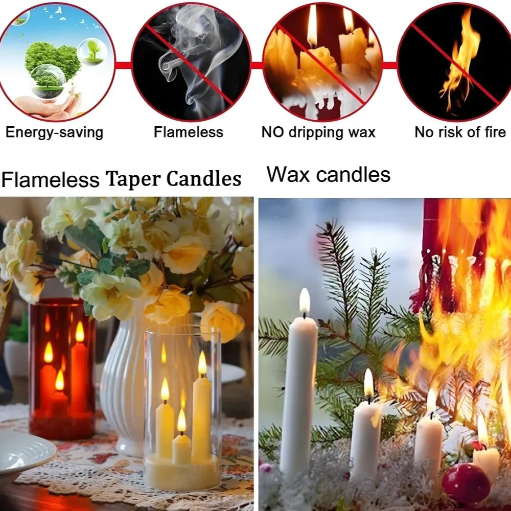 3 in 1 Flameless 5/8/10CM Taper Candles Battery Operated LED Acrylic Pillar Flickering LED Electronic Candles with Lampshade - Zenflow Active