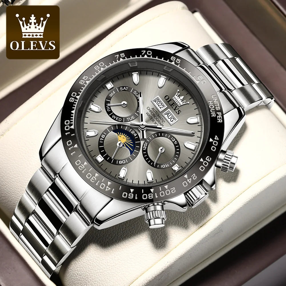 OLEVS 6654 Luxury Mens Watch Chronograph Automatic Mechanical Wristwatch - Zenflow Active