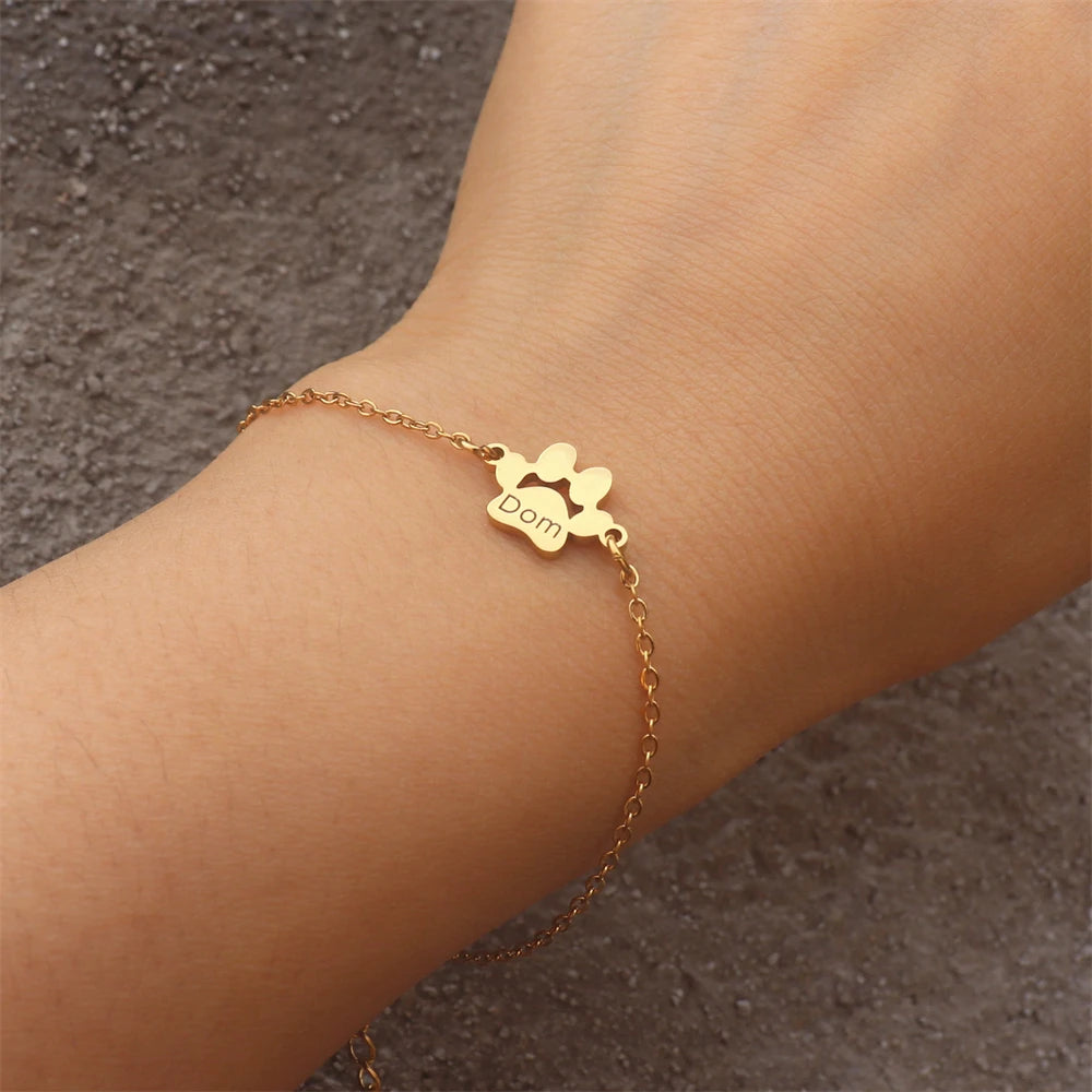 Personalized Memorial Gift Dog Paw Print Bracelet for Women Custom Engraved Multiple Names Bracelet Stainless Steel Pulsera - Zenflow Active