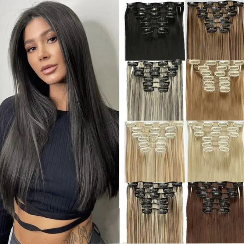 Synthetic Clips in Hair Extensions Long Straight Hairstyle Blonde Black Hairpieces Heat Resistant False Hair Daily Use - Zenflow Active
