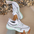 Women's Two-Tone Canvas Lace-Up Trainers — Patchwork, Low Heel, Breathable, Casual - Zenflow Active