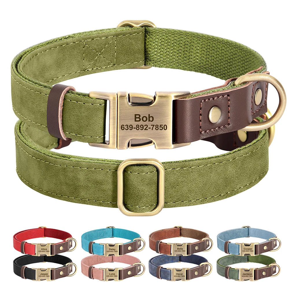 Custom PU Leather Dog Collar | Personalised Engraved ID Necklace for Small, Medium & Large Dogs - Zenflow Active