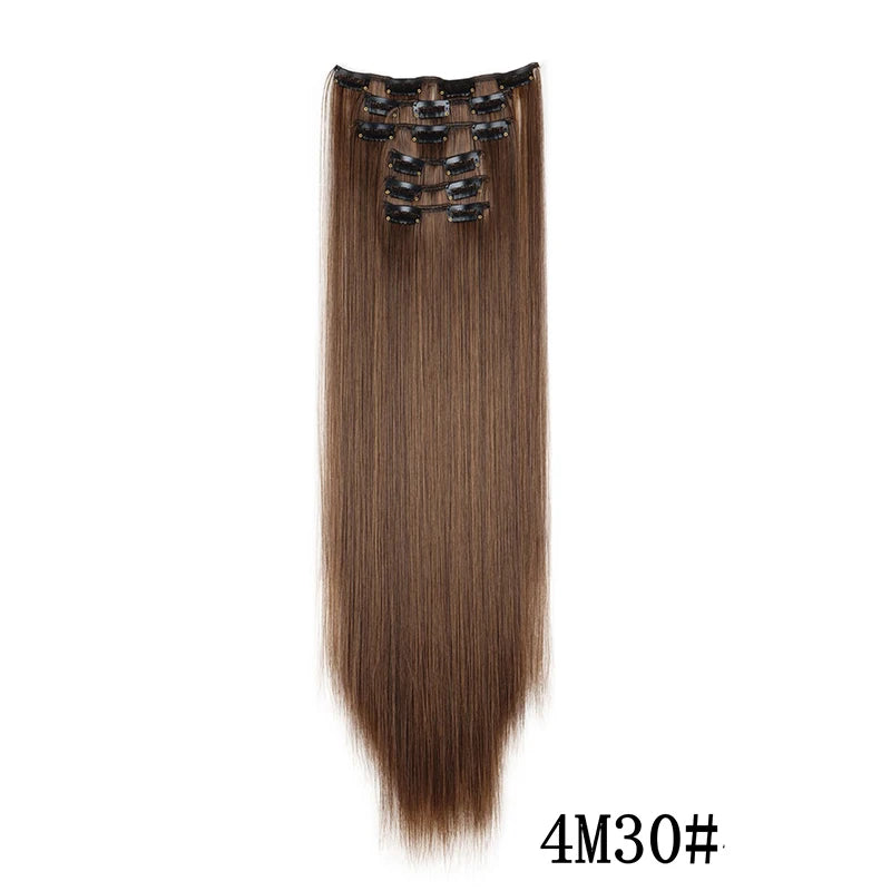 Synthetic Clips in Hair Extensions Long Straight Hairstyle Blonde Black Hairpieces Heat Resistant False Hair Daily Use - Zenflow Active