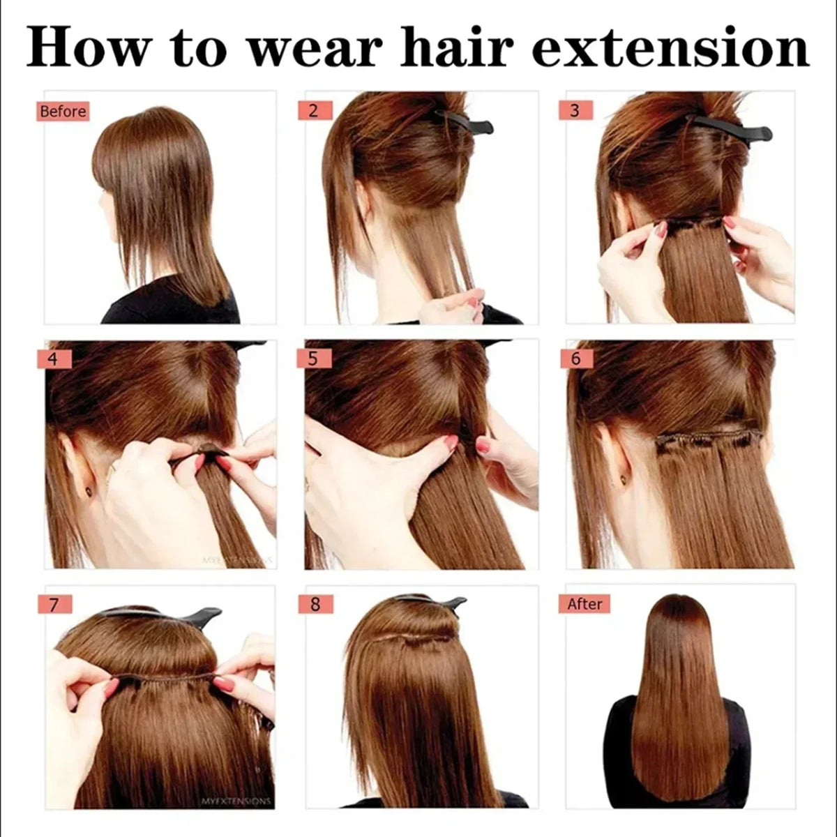Black Hair Extensions 24"/60cm 6pcs/set Women Long Straight Synthetic Full Head Clip 16 Clips Ombre Heat Resistant Fiber Hair - Zenflow Active