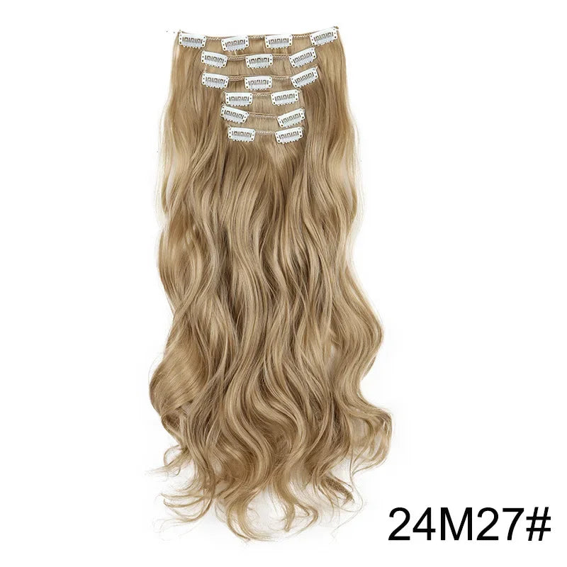 Black Hair Extensions 24"/60cm 6pcs/set Women Long Straight Synthetic Full Head Clip 16 Clips Ombre Heat Resistant Fiber Hair - Zenflow Active